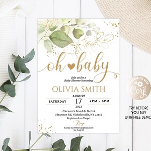 Greenery baby shower Invitation, Baby Shower Invitation, oh Baby, Greenery Baby Shower Invitation, Greenery Shower Greenery Baby heart decor