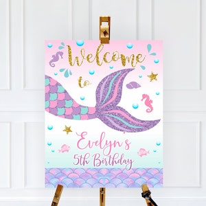 Mermaid Welcome Sign, Mermaid Sign, Instant Download, Welcome Sign, Mermaid Party Sign, Mermaid Favor Sign,  Birthday Sign, The Sea Sign