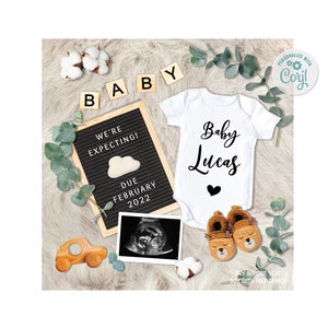 Digital Pregnancy Announcement, Social Media Gender Neutral Baby Reveal, Pregnant Announcement, Greenery, Digital Boy Pregnancy Announcement