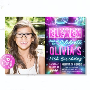 11th Birthday Invitation With Photo, With Picture, 10th Birthday, 9th years old, Girl party invite, Teen girl birthday, 8th 7th 5th Birthday