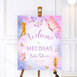 Fairy Baby Shower Welcome Sign, Magical Fairies Welcome Sign, Butterfly, Fairy Welcome Poster, Fairy Decor, watercolor Fairy Sign