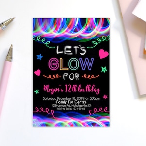 Glow Invitation, Girl, Neon Glow Birthday Invitation, Glow Birthday, Instant Download, Glow, Glow Party Invite, Glow in the Dark Party