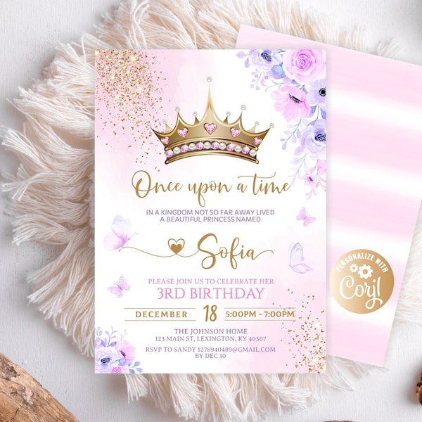 Princess Birthday Invitation, Princes Birthday Party, Royal Celebration Invite, Digital Invitation, Castle Birthday Once Upon  Royal Party