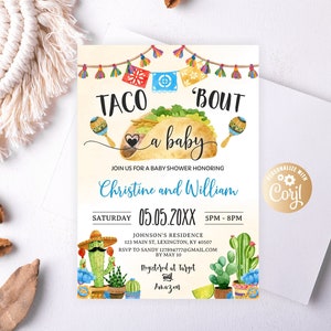 Fiesta Baby Shower Invitation, Mexican Baby Shower, Taco Bout A Baby Baby Shower, Editable Fiesta Cactus Baby Shower Invitation for Boy