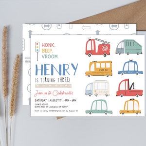Transportation Birthday Invitation, Truck Birthday Invitation, Cars Birthday Invite, Truck and Cars Birthday, Editable printable truck car
