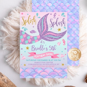 Mermaid Birthday Invitation, Mermaid Invitation, Mermaid Party, Mermaid Birthday, Mermaid Invite, Instant Download, Glitter Mermaid