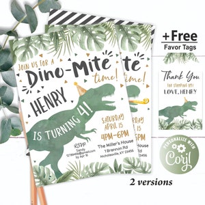 Dinosaur Invitation boy, 4th Birthday, Dinosaur Birthday, Three-Rex Party, Dino Party, Three Rex Birthday Party, boy Dino T-Rex