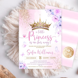 Pink Princess Baby Shower Invitation, Princess Girl Baby Shower Invite,  Princess Printable Invitation, Free Thank You Tags, Digital File by Lil'  Sprout Greetings