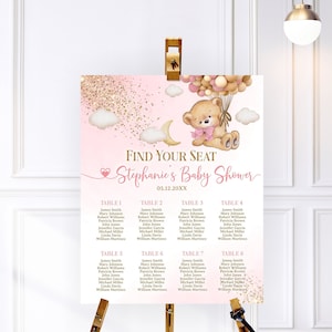 Bewerkbare beer roze vind je stoel baby shower teken, beer meisje coördinerende teken, tabel toewijzing poster wolken beer meisje zitplaatsen grafiek