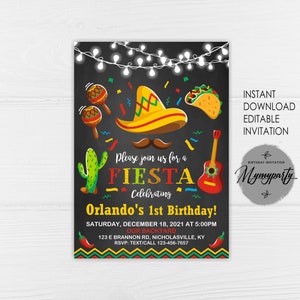 Fiesta Invitation, Fiesta Birthday Invitation, Mexican Fiesta Invitation, Instant Digital Download,  Fiesta Birthday Invite, Fiesta