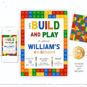 Editable Building Blocks Invitation, Blocks Birthday Invites, Building Blocks Party Invitation, Build It Bricks, Boy Birthday Party, Any Age