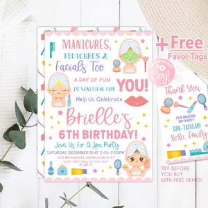 Spa Birthday Invitation, Spa Party Invitation, Spa Makeup, Girls Spa Party,  Pajama Pampering, Spa Night, free favor tags, African American