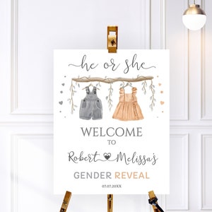 Gender Reveal Sign, Editable Bohemian Gender Reveal Boho Sign, Greenery Gender Reveal Welcome Sign, Baby Clothes Shower Gender He or She