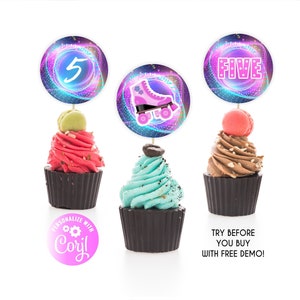 Cupcake toppers Ice skating, Birthday printable topper Skating Party, Editable Cupcake toppers Ice skating