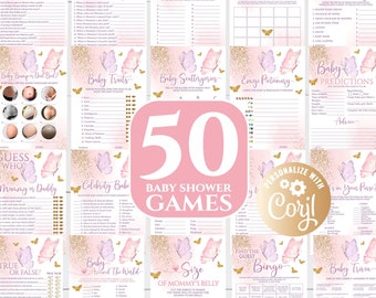 Butterfly Baby Shower Games Package Printable Pink Butterfly Baby Shower Games Pack Butterfly Gold Glitter Games Bundle Answers included