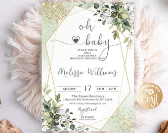 Greenery Decorazioni Baby Shower – Striscione 'Oh Baby' E Tovaglia Con Foglie Di Eucalipto – Tema Neutro