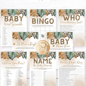 Leopard Boy Baby Shower Game Package, 8 Printable Leopard Safari Jungle Boy Baby Shower Games Party Pack, Leopard Baby Shower Games Bundle