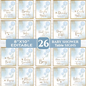 Oh Boy Ballon Baby Shower Bord Bundel, Jongen Marineblauwe Baby Shower Tafel Borden Afdrukbare Oh Boy Tafel Bord Blauw Goud Glitter Aquarel