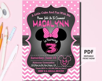 minnie mouse 3rd birthday invitation etsy