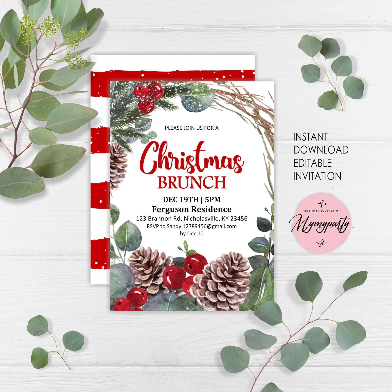 Christmas Brunch Invitation Christmas Brunch Wreath Brunch Etsy