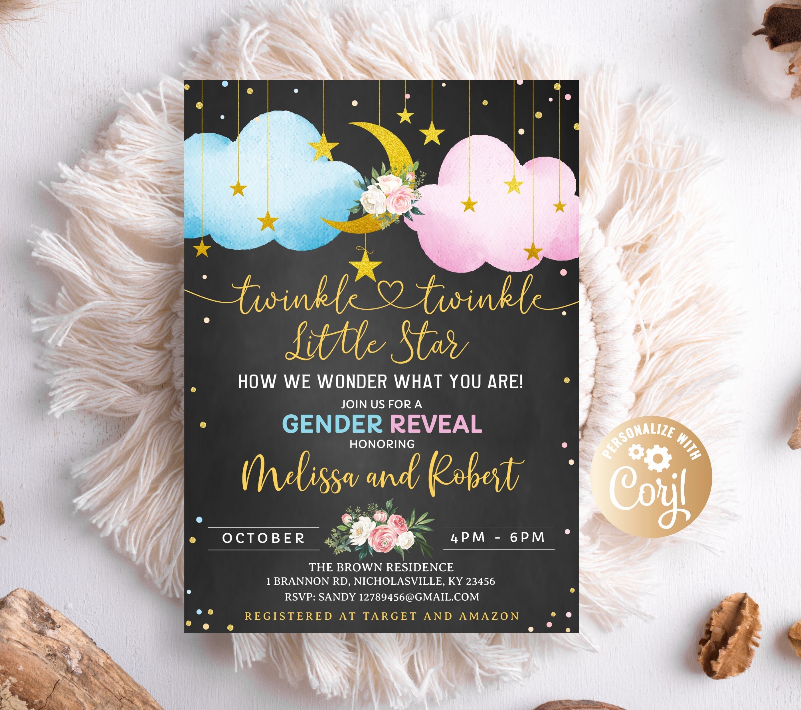 Twinkle Twinkle Little Star Gender Reveal InvitationTwinkle Twinkle Little Star Gender Reveal Baby Shower Invitation