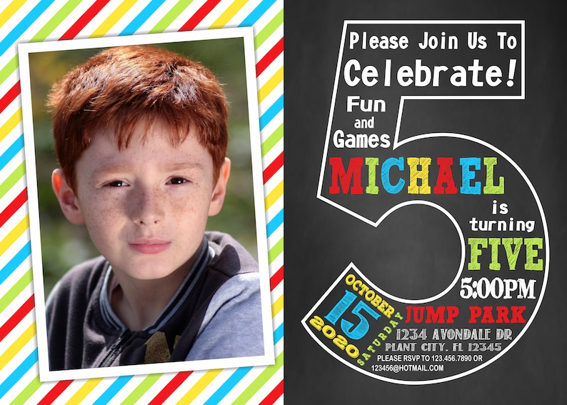 5th Birthday Invitation with Picture Fifth Birthday | Etsy