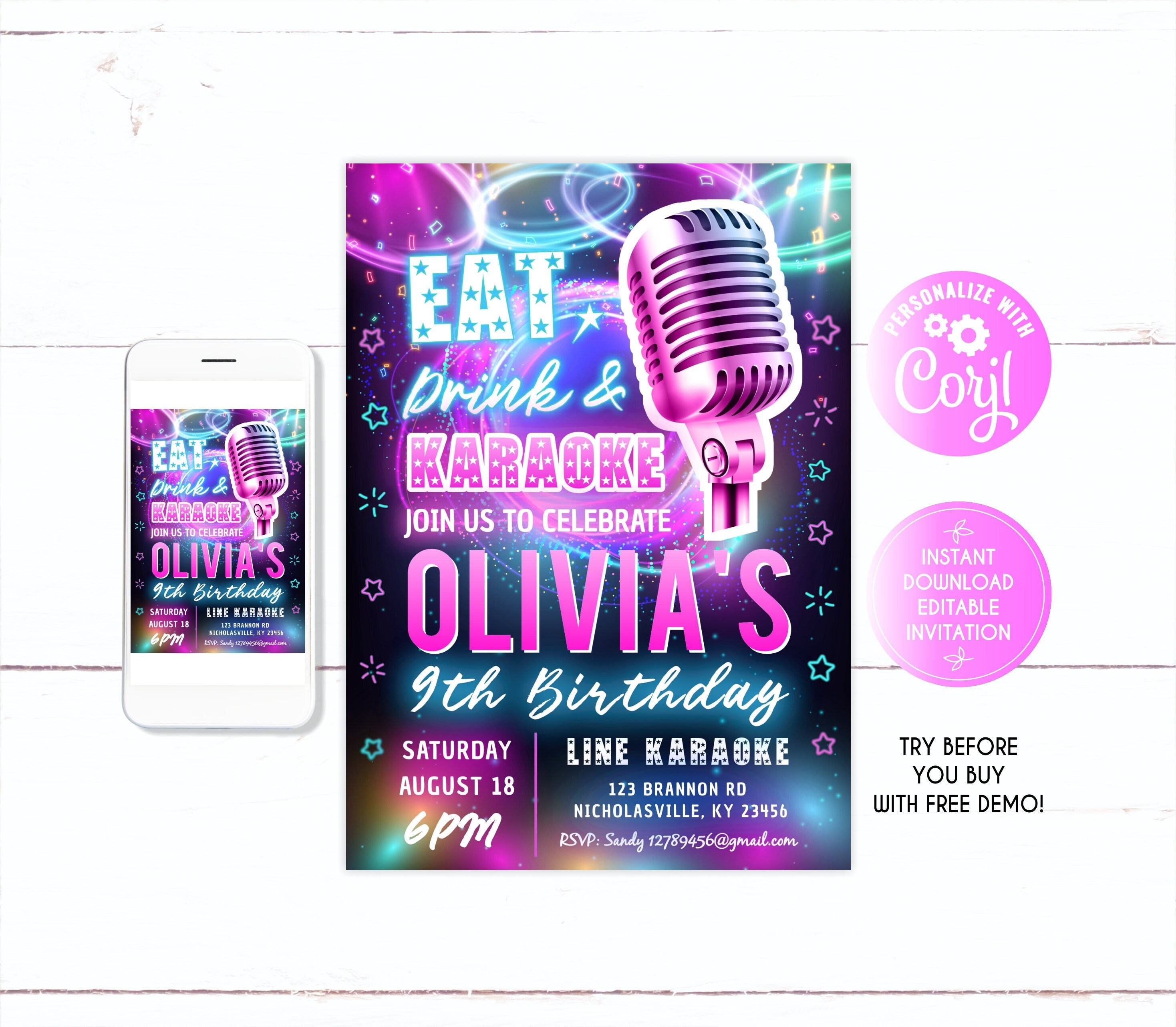 Karaoke Invitations Music Invitations Karaoke Birthday Etsy