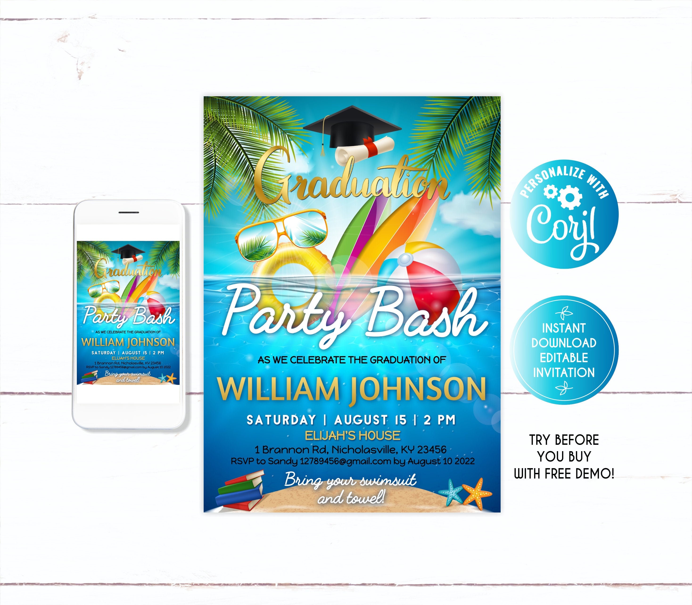 graduation-pool-party-invitation-graduation-pool-party-bash-etsy