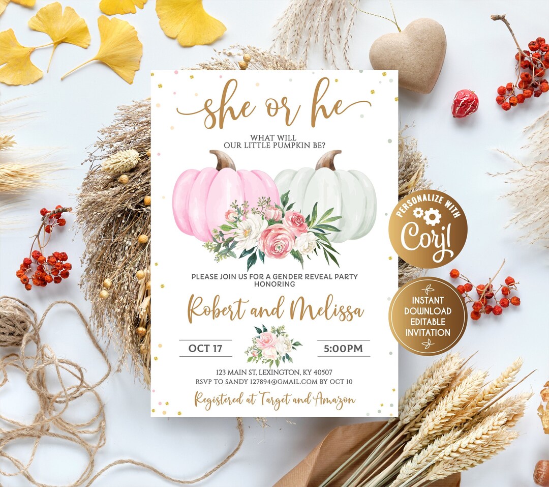 Pumpkins Gender Reveal Invitation Fall Gender Reveal Etsy