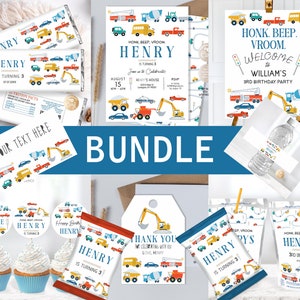 Transportation Birthday Bundle Invitation, Truck Birthday Set Invitation, Cars Birthday Bundle Invite, Truck and Cars Birthday, Bundle cars