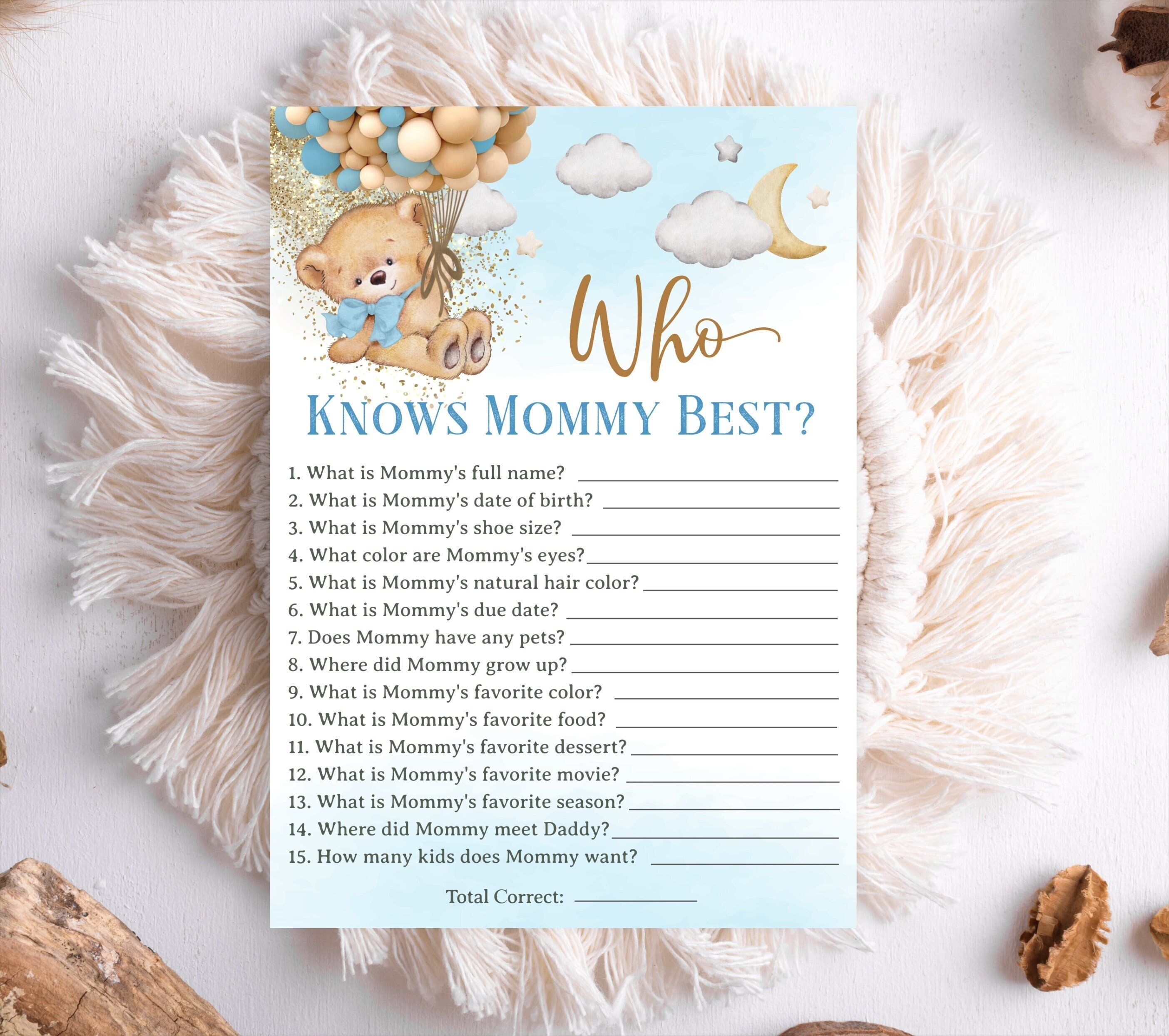 Orso che conosce la mamma: il miglior gioco Giochi per baby shower, Oro blu Orso che conosce la mamma: il miglior gioco Giochi per baby shower, Orso che conosce la mamma: il migliore