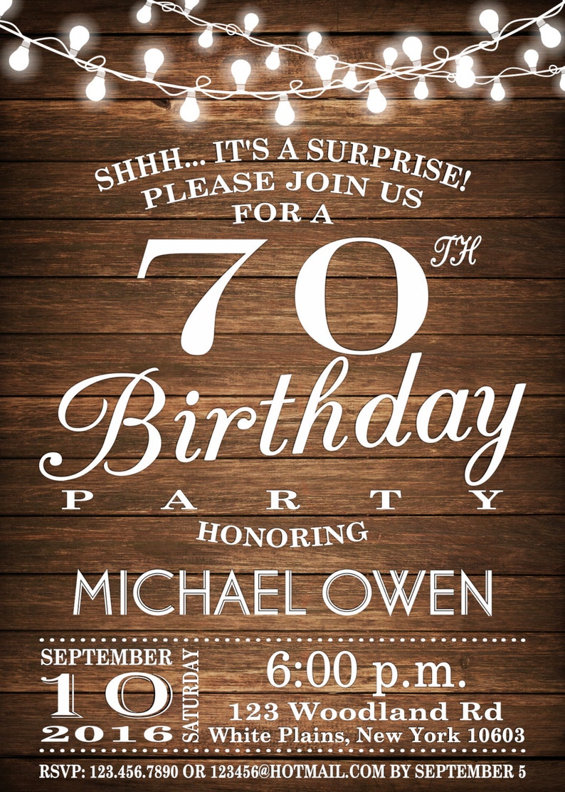 Surprise 70th Birthday Invitation Wooden 70th Birthday Etsy
