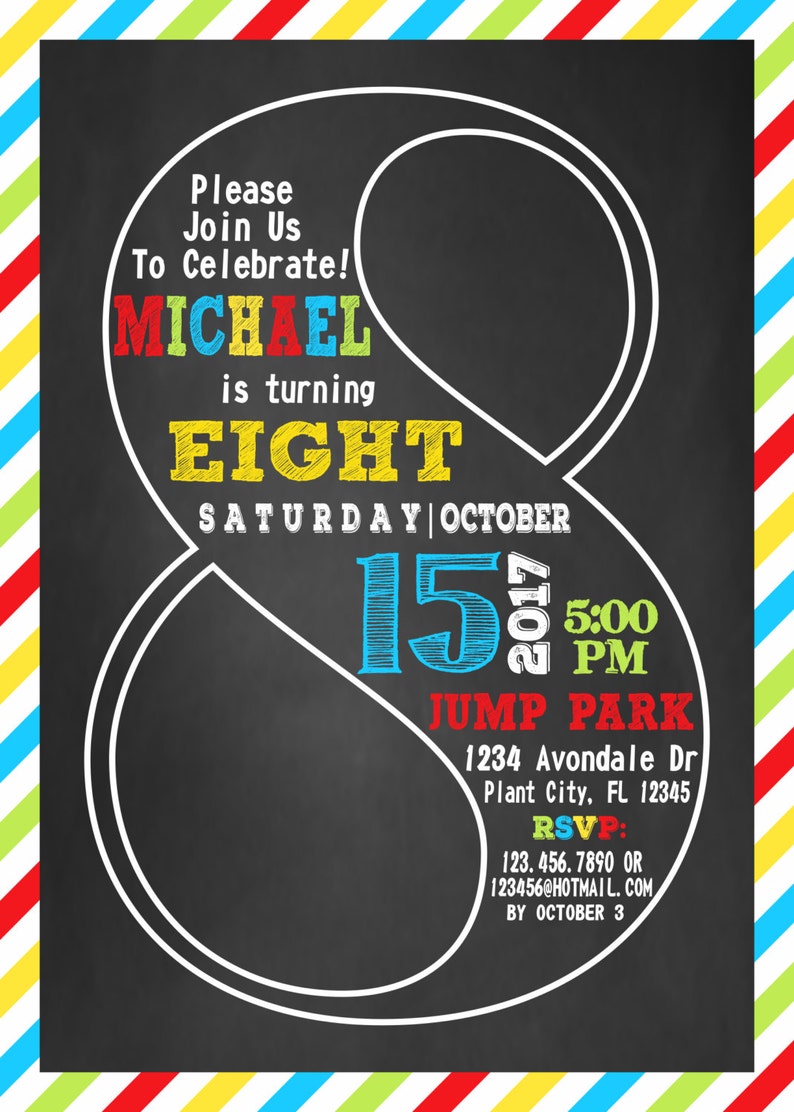 8th Birthday Invitation eighth Birthday Invitation Boy Etsy