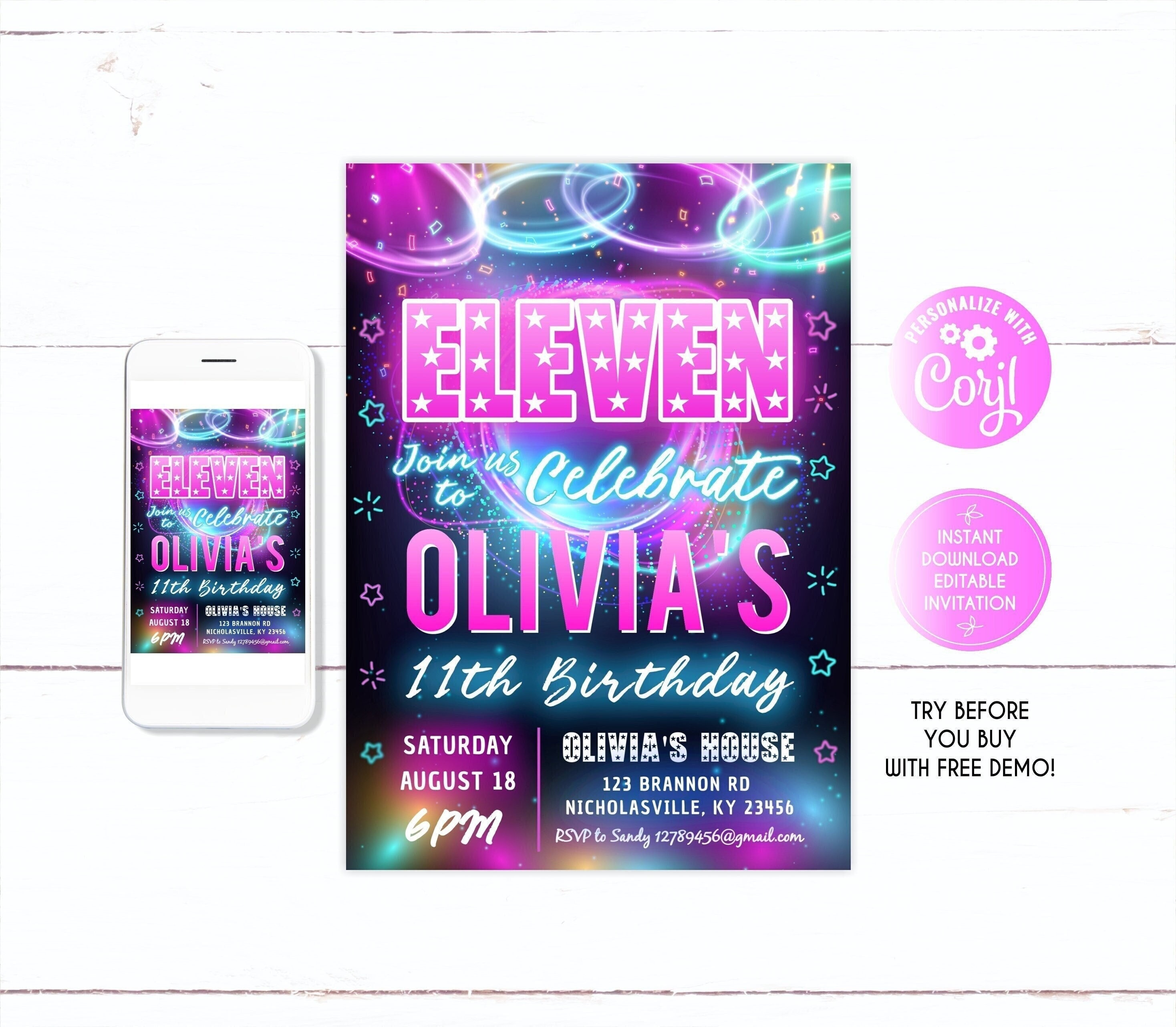 11th Birthday Invitation 11th Birthday 11 Years Old Girl Etsy UK