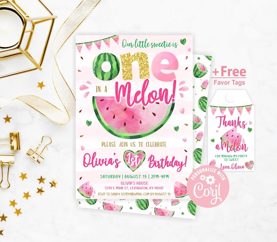 Watermelon Birthday Invitation, One is a Melon, Free Gift Tags  Watermelon Party, Watermelon Invite, Watermelon, One Girl First Birthday