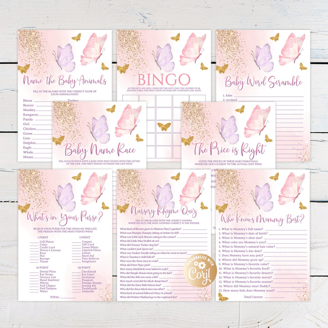 Butterfly Baby Shower Game Package8 Printable Pink Butterfly - Etsy
