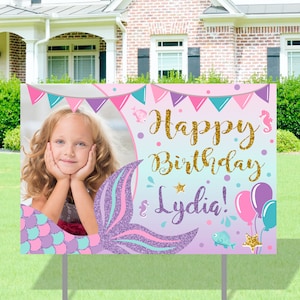 Mermaid Happy Birthday Yard Sign, Mermaid Birthday Yard Sign, Mermaid Happy Birthday, Mermaid Yard Sign, Sign, Mermaid Poster, girl, pink