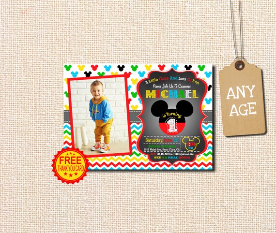 Mickey Mouse Urodziny Zaproszenie Zaproszenie Myszka Miki Ze Etsy