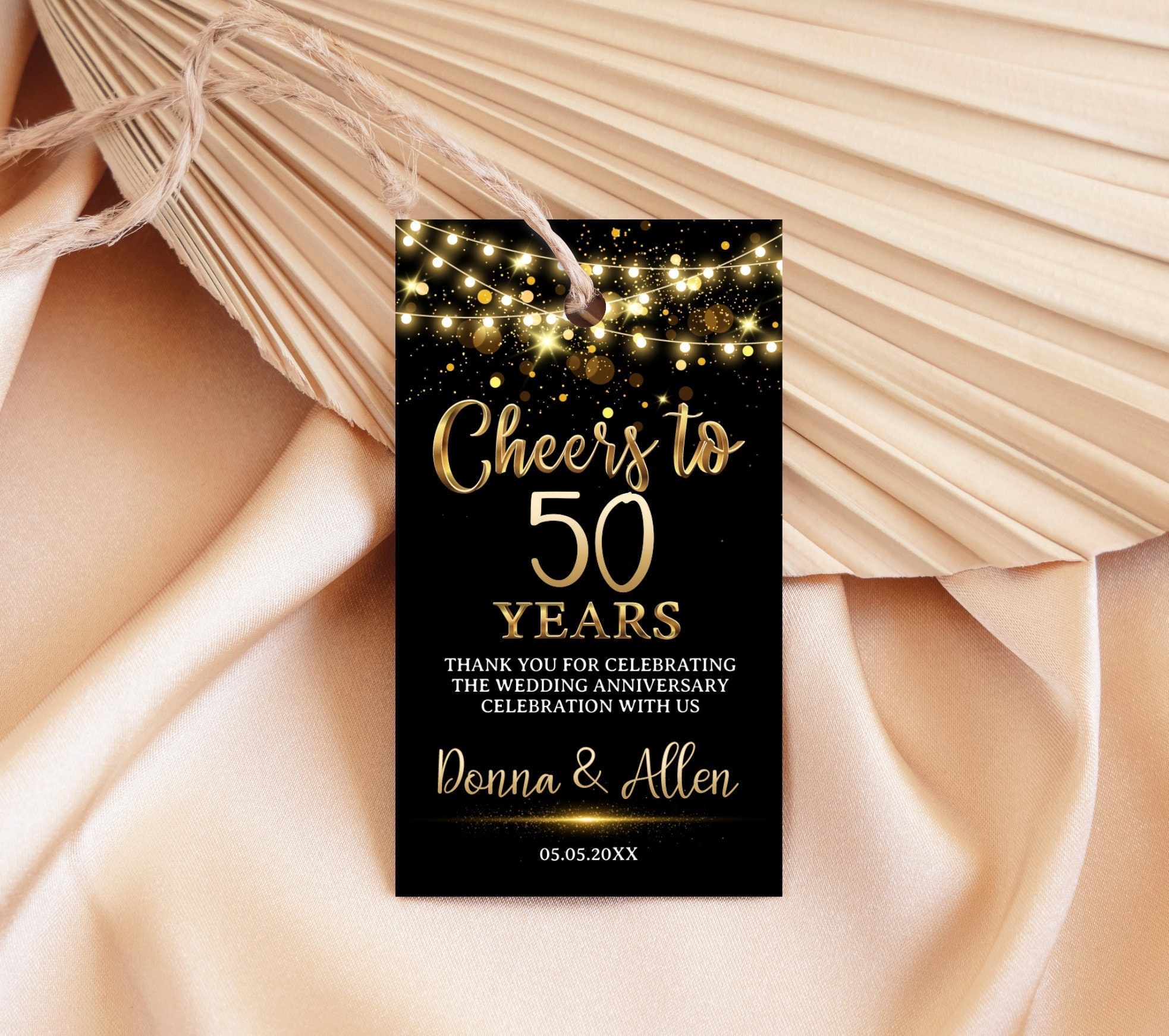 50th Anniversary Favors Tag, Cheers to 50 years Favors Tag, Wedding Anniversary Thank You Favors, Gold and Black, Thank You Favors