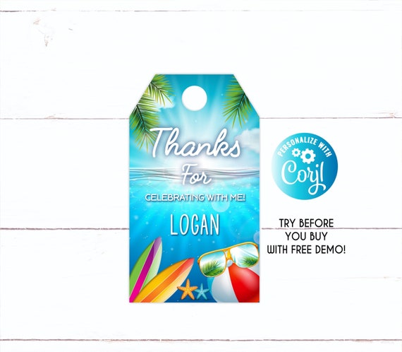 Thank You Tags Pool Party Pool Party Favor Tag EDITABLE Pool - Etsy