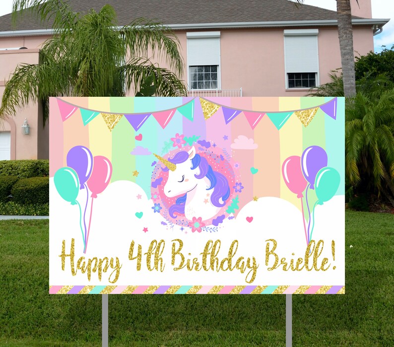 Unicorn Yard Sign Unicorn Yard Birthday Sign Girl Birthday Etsy