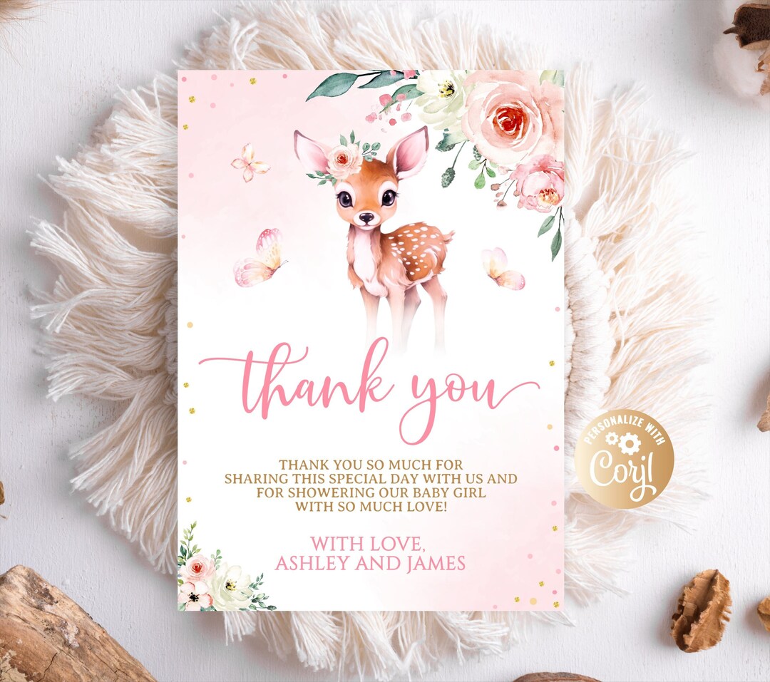 Editable Deer Thank You Card, Oh Deer Baby Shower Thank You Card for ...