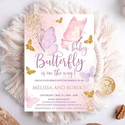 Butterfly Baby Shower Invitation Purple Butterfly Baby Etsy