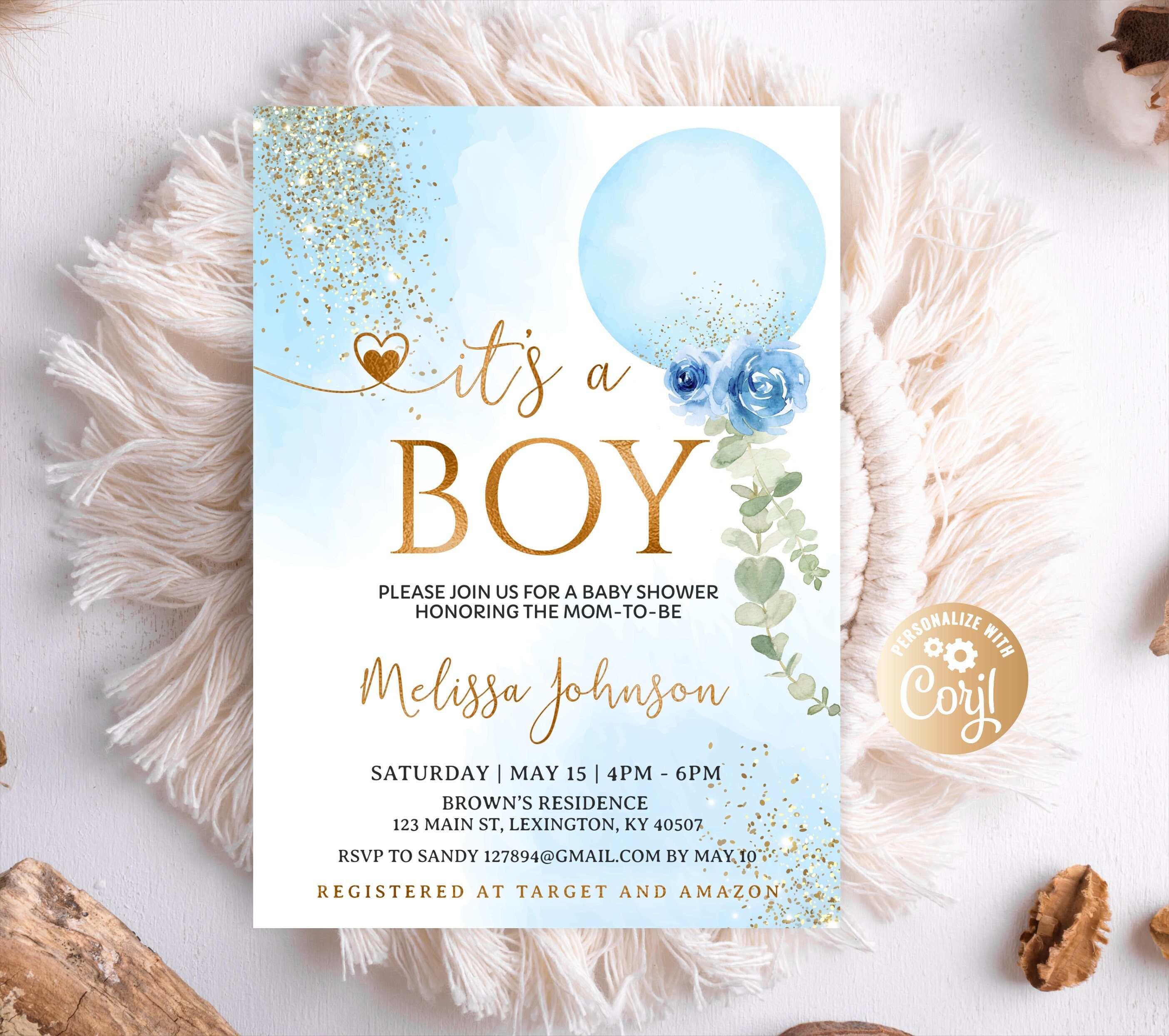 Sciarpa Glitter 'It's A Boy' Per Baby Shower - Blu Brillante, 180x10 Cm - Foto 12