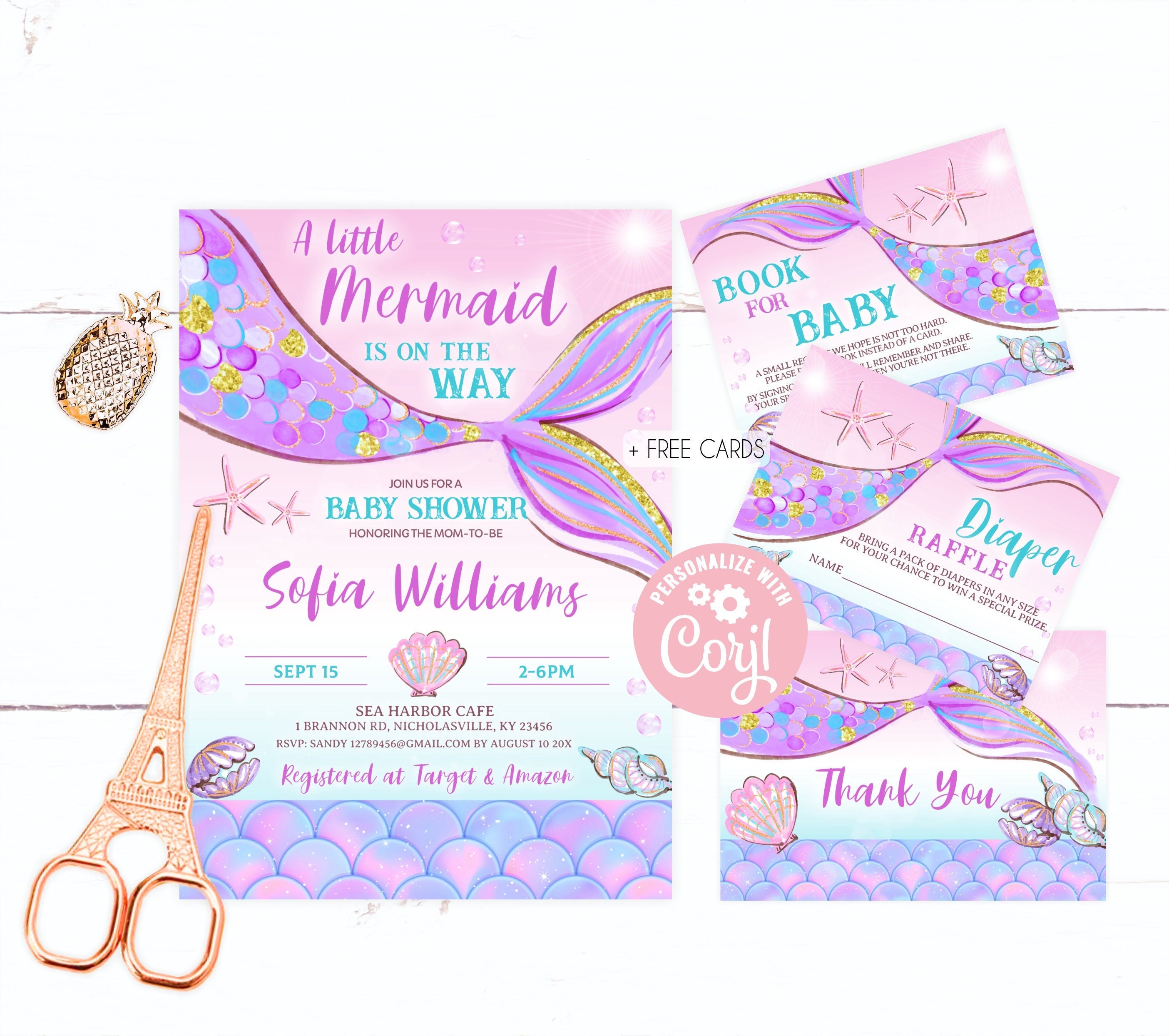 Mermaid Baby Shower Invitation Set, Mermaid Baby Shower Invitation Pack ...