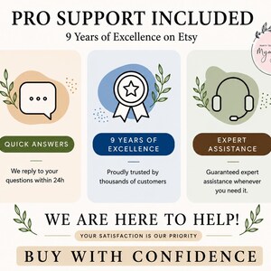 Pro support graphic highlighting customer service availability for the digital download.