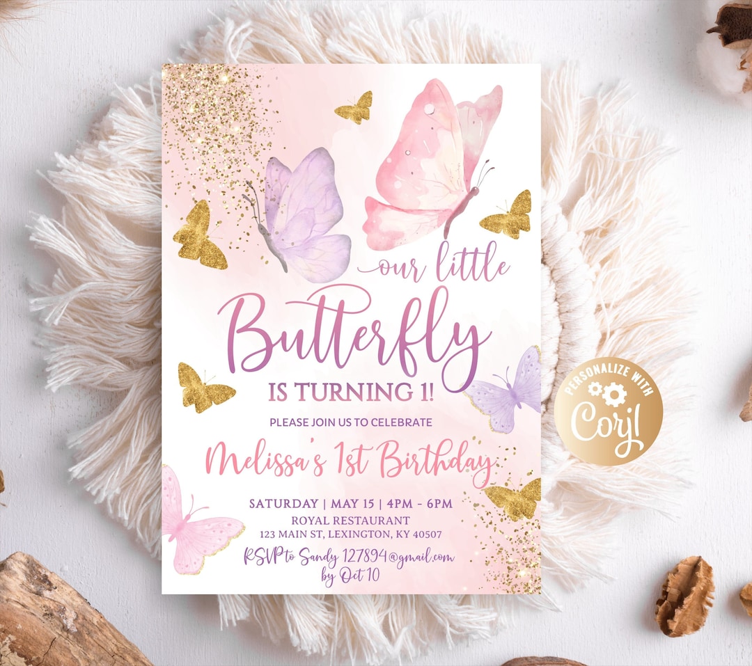 Butterfly Birthday Invitation, Girl Butterfly Party, Purple Butterfly