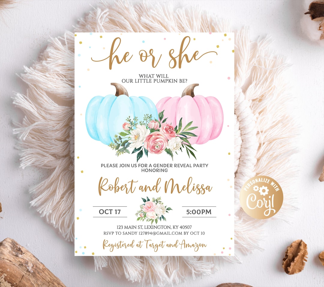 Pumpkins Gender Reveal Invitation Fall Gender Reveal Etsy