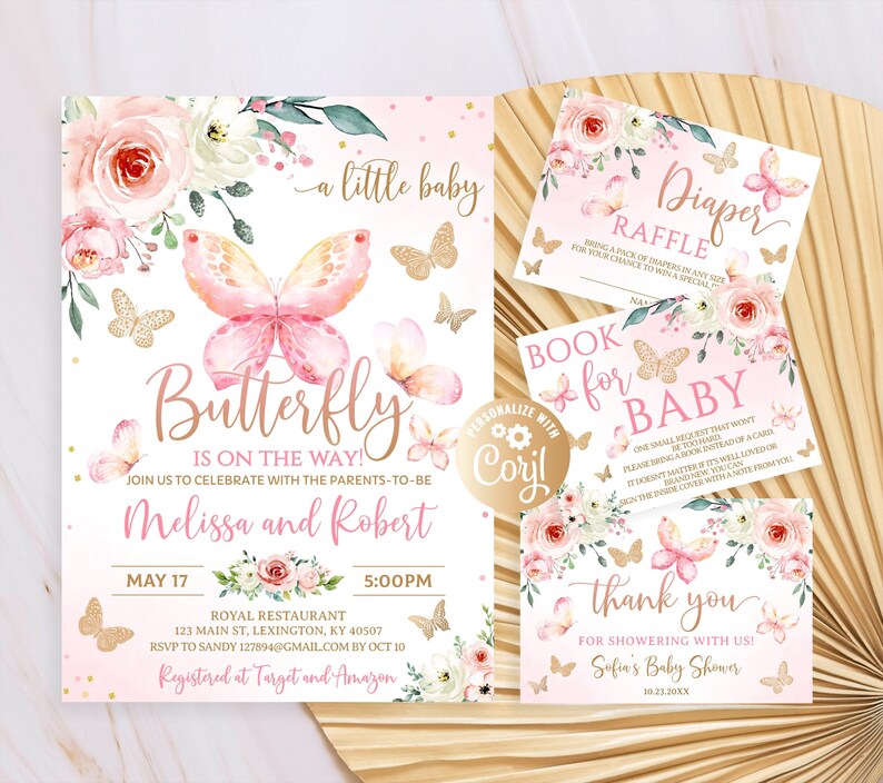 Set Butterfly Baby Shower Invitation Bundle Pink Butterfly - Etsy