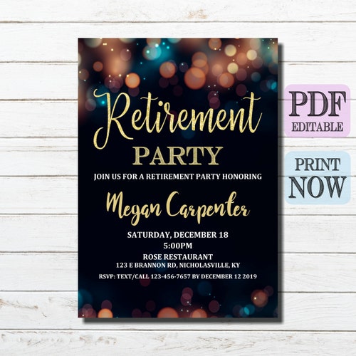 Retirement Party Invitation Instant DOWNLOAD Personalize & - Etsy